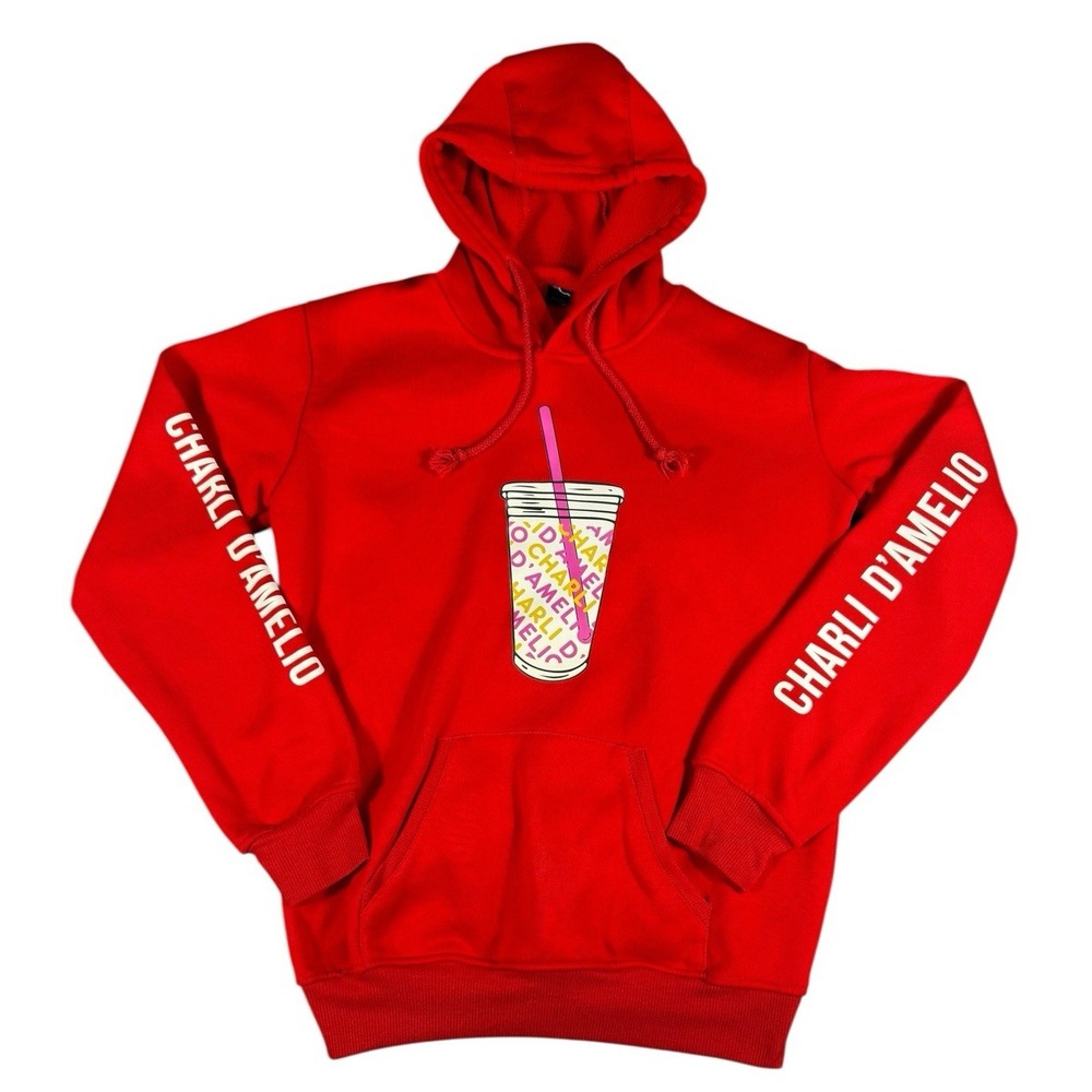 Charli D'Amelio Iced Coffee Splatter Red Pullover Hoodie Women Size S